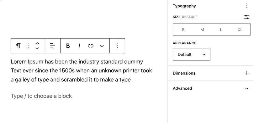 Changing the text appearance for a block