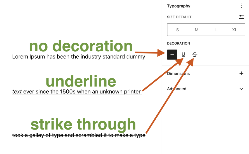 Changing the text decoration for text
